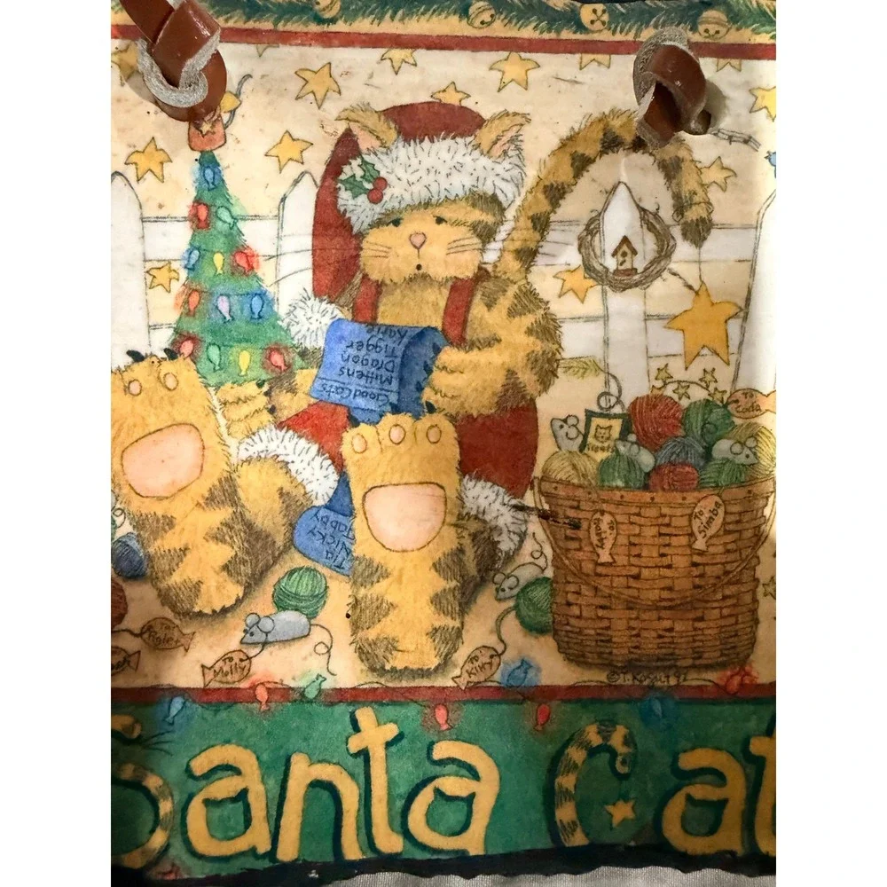 Teresa Kogut Santa Cat Christmas Slate Wall Hanging Evergreen Folk Art Decor 5in